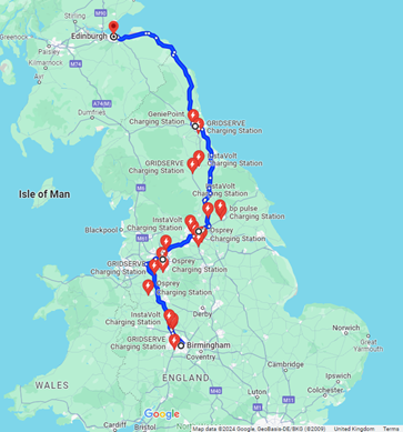 Birmingham to Edinburgh EV Charging