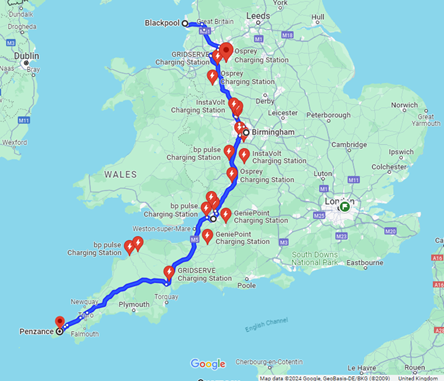 Blackpool to Isle of Scilly EV Charging